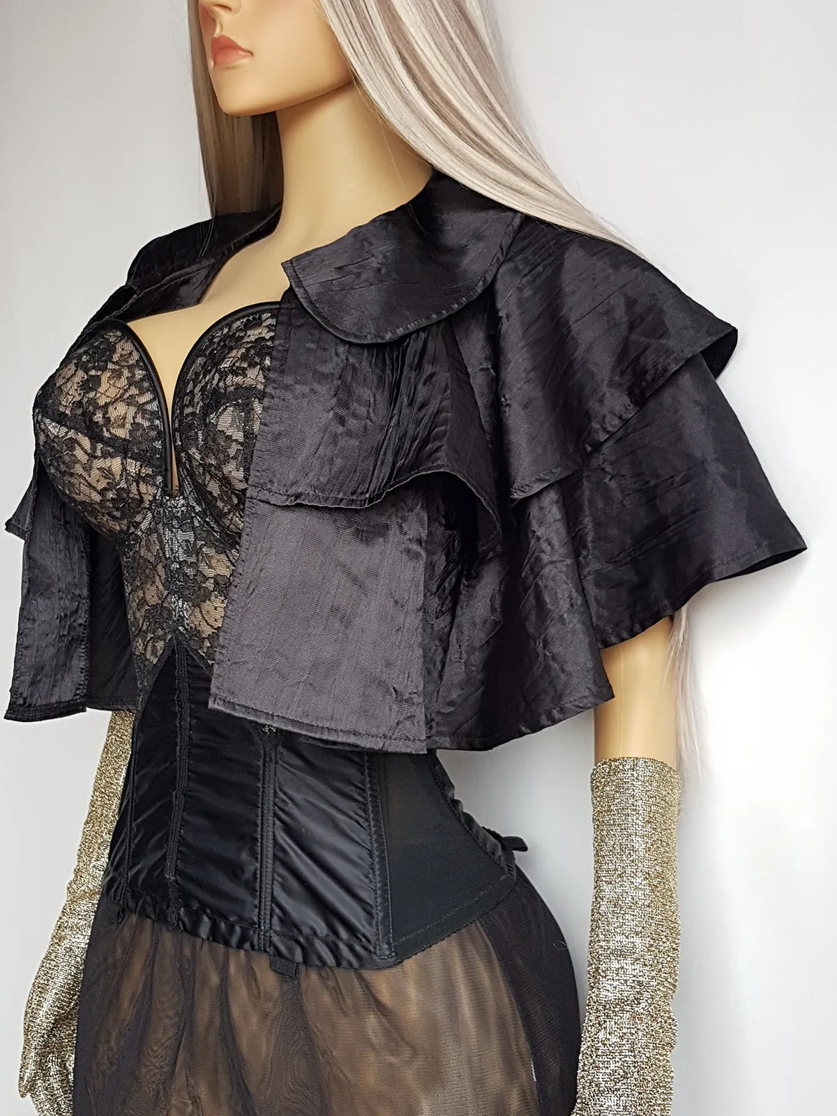 Vintage Dramatic Black Multi-Tiered Open Cape with Collar - Flouncy and Romantic - Light & Flowy