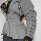 Genuine 1990s Sculptural Avant Garde Suit Jacket - Hourglass Nipped Waist Fit with Feature Sleeves - Light Wool in Grey & Black