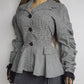 Genuine 1990s Sculptural Avant Garde Suit Jacket - Hourglass Nipped Waist Fit with Feature Sleeves - Light Wool in Grey & Black