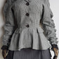 Genuine 1990s Sculptural Avant Garde Suit Jacket - Hourglass Nipped Waist Fit with Feature Sleeves - Light Wool in Grey & Black