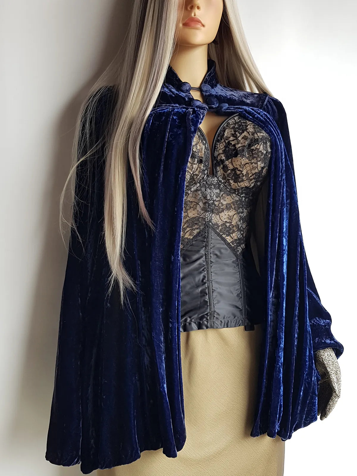 Genuine Rare 1920s Rich Velvet Cape in Blue - Drapes Beautifully - Button Kneck and Open Front - Perfect Romantic Whimsigoth Drama