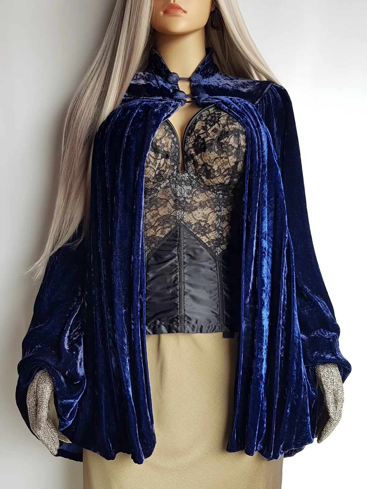 Genuine Rare 1920s Rich Velvet Cape in Blue - Drapes Beautifully - Button Kneck and Open Front - Perfect Romantic Whimsigoth Drama