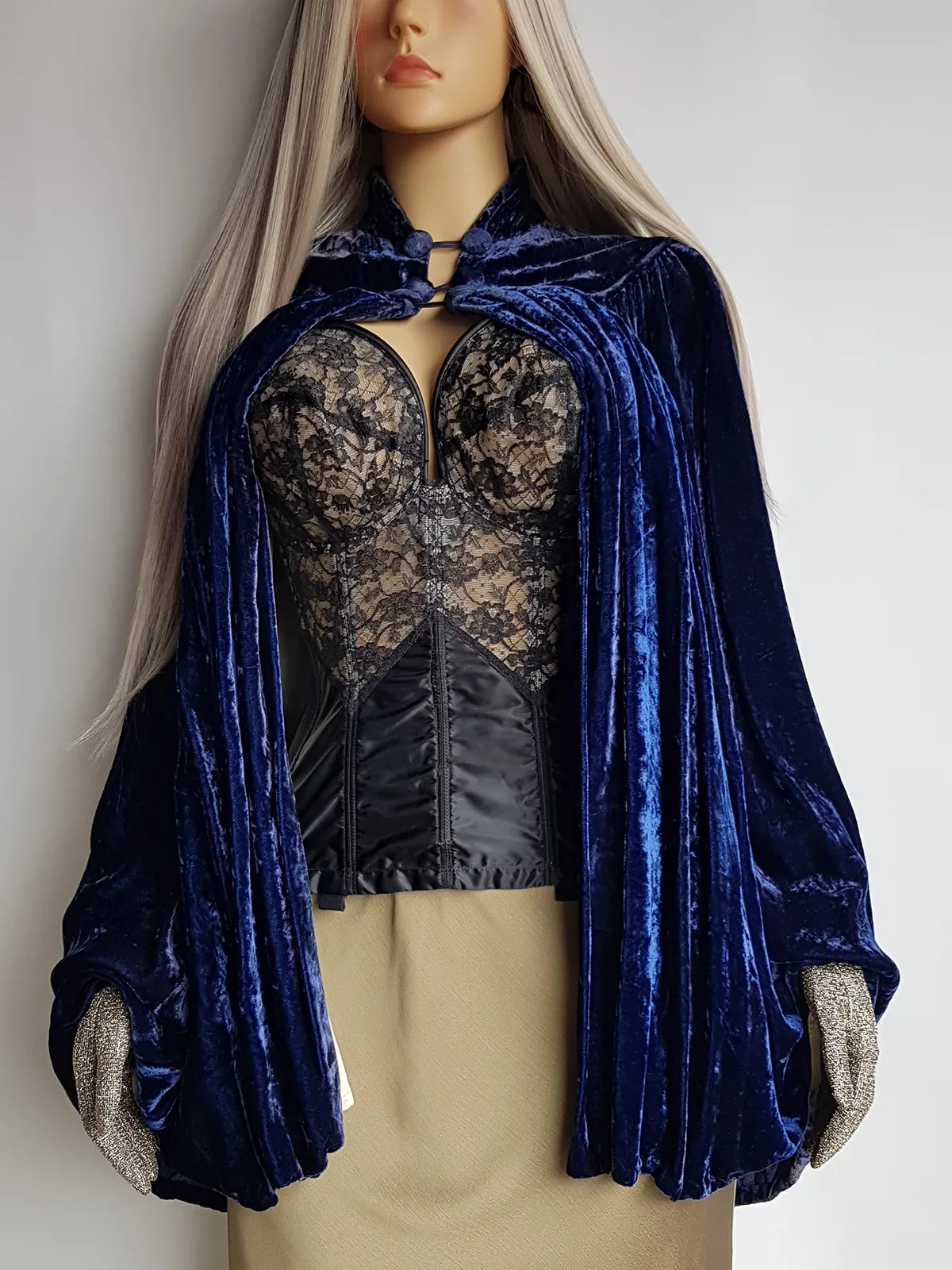 Genuine Rare 1920s Rich Velvet Cape in Blue - Drapes Beautifully - Button Kneck and Open Front - Perfect Romantic Whimsigoth Drama