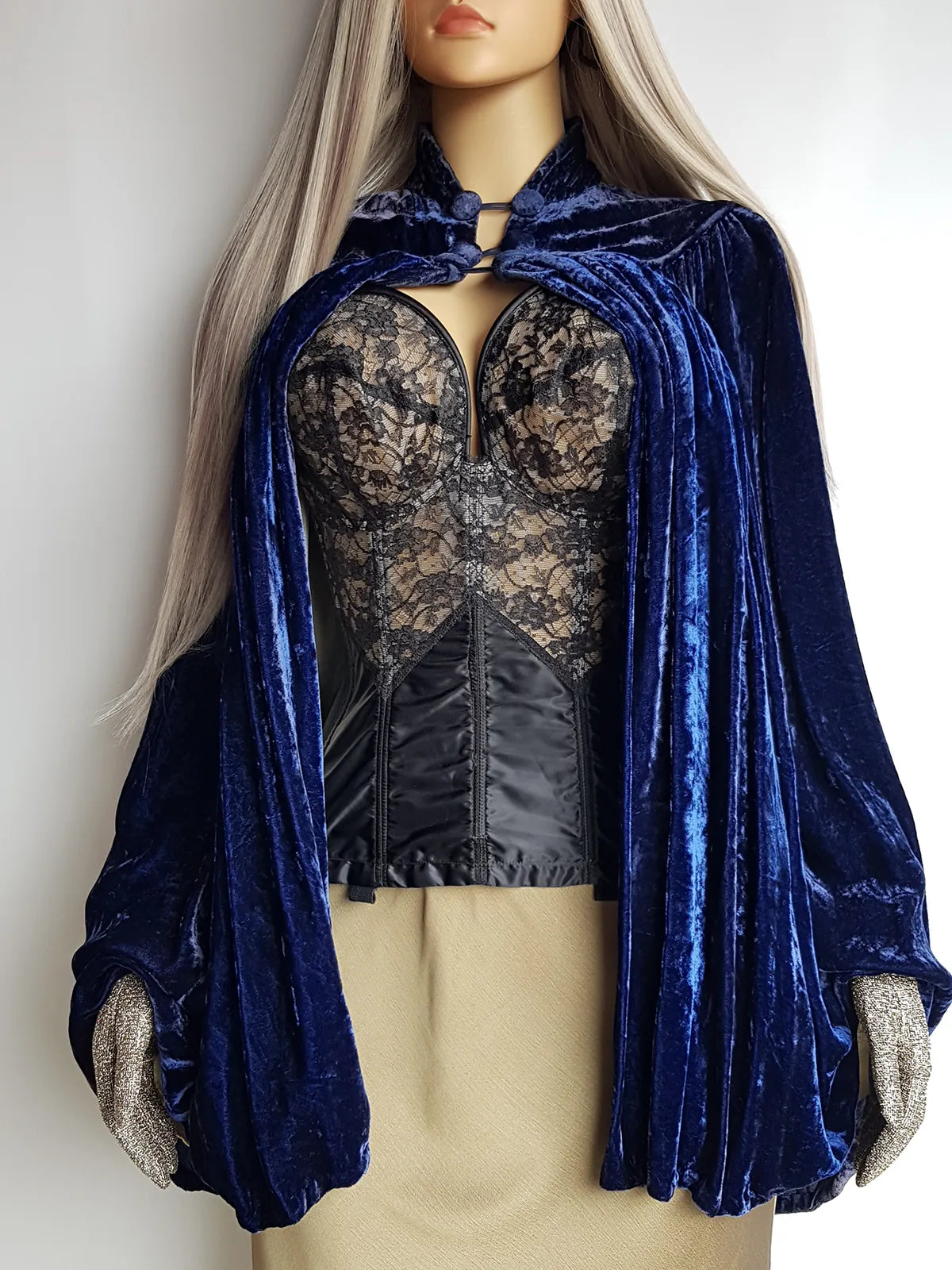 Genuine Rare 1920s Rich Velvet Cape in Blue - Drapes Beautifully - Button Kneck and Open Front - Perfect Romantic Whimsigoth Drama