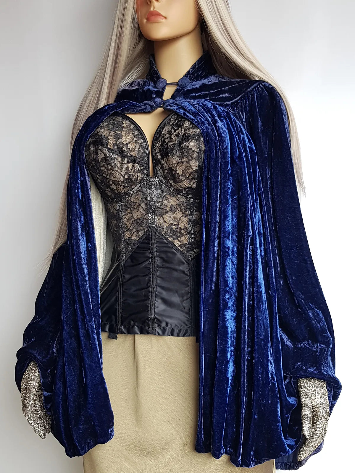 Genuine Rare 1920s Rich Velvet Cape in Blue - Drapes Beautifully - Button Kneck and Open Front - Perfect Romantic Whimsigoth Drama