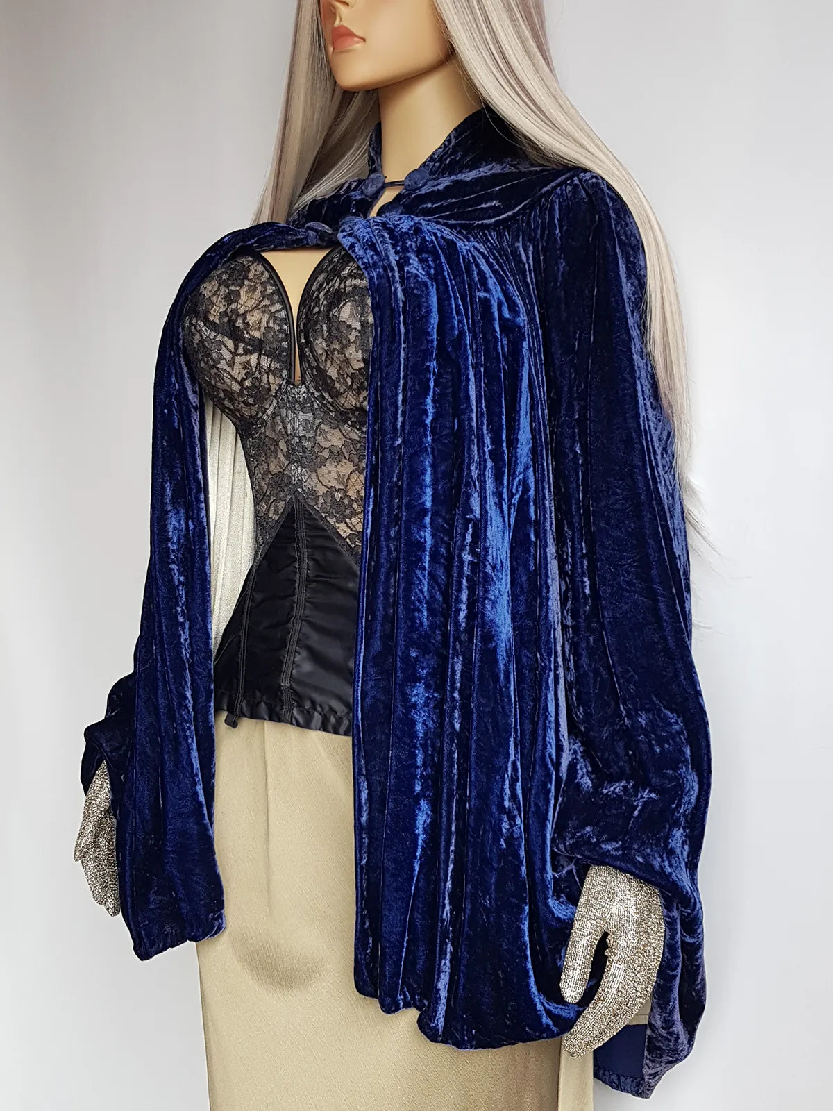 Genuine Rare 1920s Rich Velvet Cape in Blue - Drapes Beautifully - Button Kneck and Open Front - Perfect Romantic Whimsigoth Drama