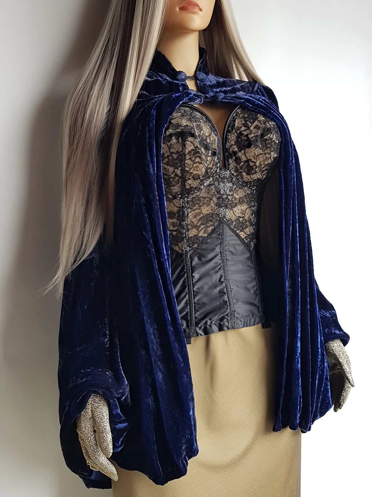 Genuine Rare 1920s Rich Velvet Cape in Blue - Drapes Beautifully - Button Kneck and Open Front - Perfect Romantic Whimsigoth Drama