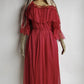 Authentic 1970s Romantic Flowy Flouncy off-shoulder Peasant Style Gown in Beautiful Rose Red - Draping & Gathering Effect All Over