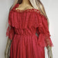 Authentic 1970s Romantic Flowy Flouncy off-shoulder Peasant Style Gown in Beautiful Rose Red - Draping & Gathering Effect All Over