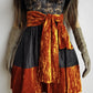 1990s Sexy Vintage Parisian Mini Skirt with absolutely insane burnt fire orange velvet paneling & matching shawl / belt - wear different ways