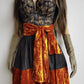 1990s Sexy Vintage Parisian Mini Skirt with absolutely insane burnt fire orange velvet paneling & matching shawl / belt - wear different ways