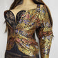 Knockout Genuine Vintage Dramatic  Whimsigothic Rockstar Jacket in Ornate Brocade - Autumn Colours - Hourglass fit - Bold Sculptural Off-Shoulder fit - Wear open or closed