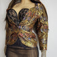 Knockout Genuine Vintage Dramatic  Whimsigothic Rockstar Jacket in Ornate Brocade - Autumn Colours - Hourglass fit - Bold Sculptural Off-Shoulder fit - Wear open or closed