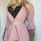 Impeccable Vintage English Made Dusky Pink Hourglass Jacket with Ornate Shell Buttons & Matching Crystal Belt