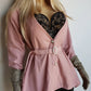 Impeccable Vintage English Made Dusky Pink Hourglass Jacket with Ornate Shell Buttons & Matching Crystal Belt