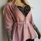 Impeccable Vintage English Made Dusky Pink Hourglass Jacket with Ornate Shell Buttons & Matching Crystal Belt