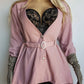 Impeccable Vintage English Made Dusky Pink Hourglass Jacket with Ornate Shell Buttons & Matching Crystal Belt