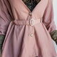 Impeccable Vintage English Made Dusky Pink Hourglass Jacket with Ornate Shell Buttons & Matching Crystal Belt