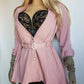 Impeccable Vintage English Made Dusky Pink Hourglass Jacket with Ornate Shell Buttons & Matching Crystal Belt