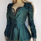 Pure Silk Dramatic 1990s Gothic Whimsical Romantic Hourglass Tailored Jacket - Rich Deep Green - 3D Silk Rose's on Shoulders - Wear open or Closed - Fully Lined & Silk Buttons