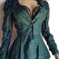 Pure Silk Dramatic 1990s Gothic Whimsical Romantic Hourglass Tailored Jacket - Rich Deep Green - 3D Silk Rose's on Shoulders - Wear open or Closed - Fully Lined & Silk Buttons