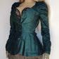 Pure Silk Dramatic 1990s Gothic Whimsical Romantic Hourglass Tailored Jacket - Rich Deep Green - 3D Silk Rose's on Shoulders - Wear open or Closed - Fully Lined & Silk Buttons