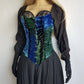 Authentic 1990s Whimsigoth Peasant Dress in Plush Velvet - Greens & Blues - Hand Dyed - medieval metal buttons - long sleeve & handkerchief hemline