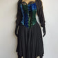 Authentic 1990s Whimsigoth Peasant Dress in Plush Velvet - Greens & Blues - Hand Dyed - medieval metal buttons - long sleeve & handkerchief hemline