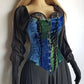 Authentic 1990s Whimsigoth Peasant Dress in Plush Velvet - Greens & Blues - Hand Dyed - medieval metal buttons - long sleeve & handkerchief hemline