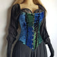 Authentic 1990s Whimsigoth Peasant Dress in Plush Velvet - Greens & Blues - Hand Dyed - medieval metal buttons - long sleeve & handkerchief hemline