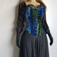 Authentic 1990s Whimsigoth Peasant Dress in Plush Velvet - Greens & Blues - Hand Dyed - medieval metal buttons - long sleeve & handkerchief hemline