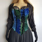 Authentic 1990s Whimsigoth Peasant Dress in Plush Velvet - Greens & Blues - Hand Dyed - medieval metal buttons - long sleeve & handkerchief hemline