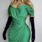 Authentic Vintage Unbelievably Gorgeous Emerald Green Grecian Dress - Boned Bust & Extreme hourglass - Beaded Waist Applique - Curve hugging stretch Jersey