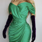 Authentic Vintage Unbelievably Gorgeous Emerald Green Grecian Dress - Boned Bust & Extreme hourglass - Beaded Waist Applique - Curve hugging stretch Jersey