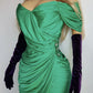 Authentic Vintage Unbelievably Gorgeous Emerald Green Grecian Dress - Boned Bust & Extreme hourglass - Beaded Waist Applique - Curve hugging stretch Jersey