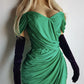 Authentic Vintage Unbelievably Gorgeous Emerald Green Grecian Dress - Boned Bust & Extreme hourglass - Beaded Waist Applique - Curve hugging stretch Jersey