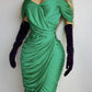 Authentic Vintage Unbelievably Gorgeous Emerald Green Grecian Dress - Boned Bust & Extreme hourglass - Beaded Waist Applique - Curve hugging stretch Jersey