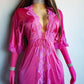 Authentic Vintage Slinky Lace & Satin Floor Length Robe in Rich Pink - Tie Front - Elbow Length sleeves - Open from the waist