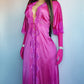 Authentic Vintage Slinky Lace & Satin Floor Length Robe in Rich Pink - Tie Front - Elbow Length sleeves - Open from the waist