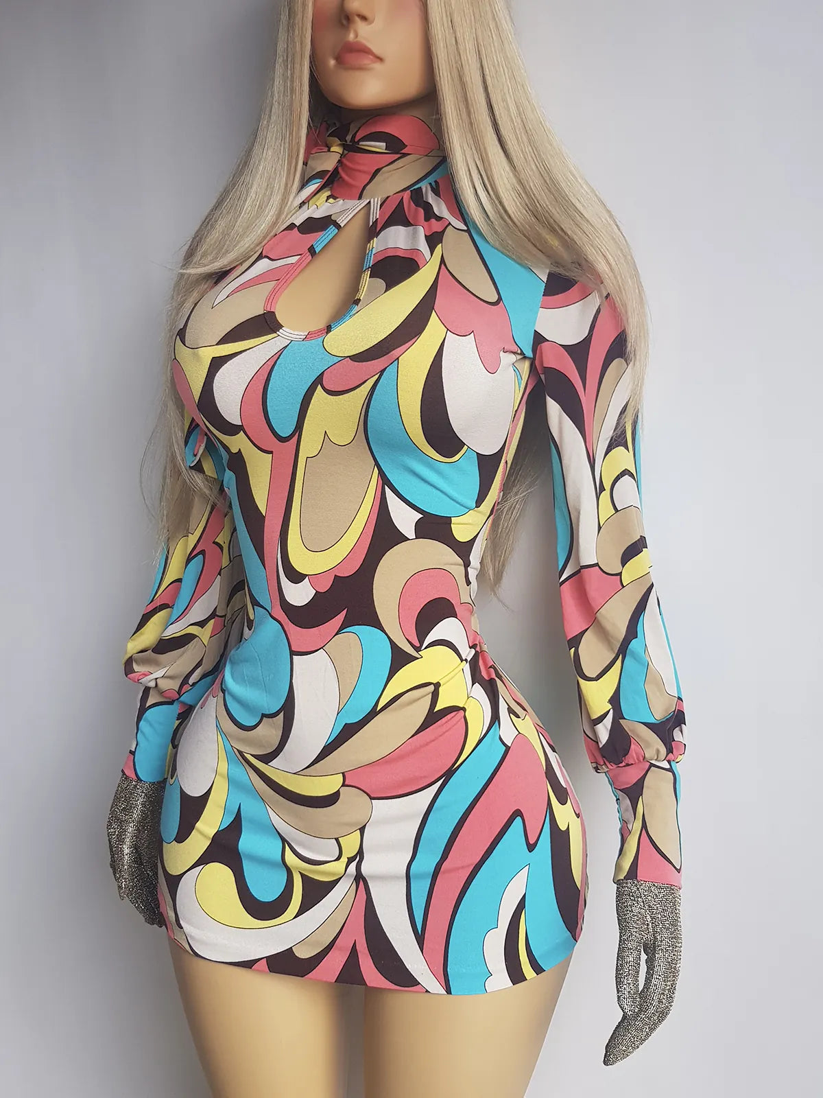 90s Pucci Style Absolutely Wild Mini Dress - Incredible Poolside & Summer Party Piece - Can be worn as a top -Sexy Tie Kneck & Backless - Keyhole cut out on chest - Super short mini dress or Long Top - Stretch Body Hugging High Quality Fabric