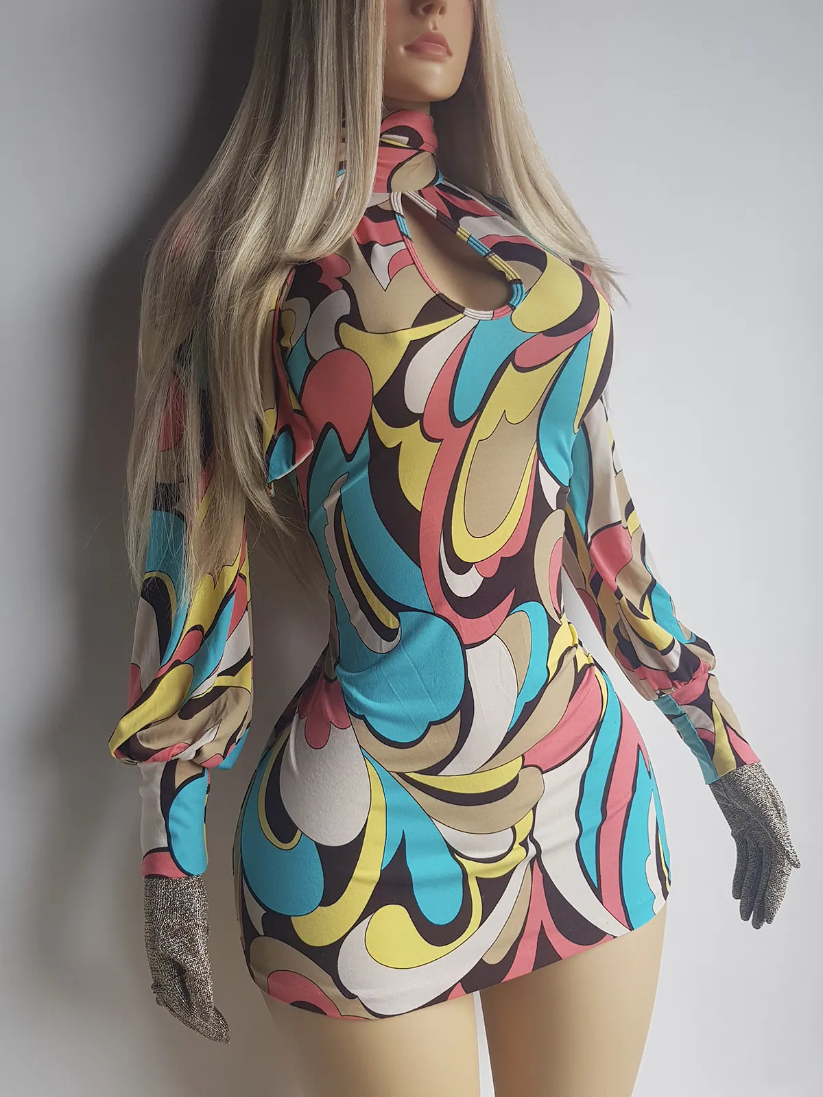 90s Pucci Style Absolutely Wild Mini Dress - Incredible Poolside & Summer Party Piece - Can be worn as a top -Sexy Tie Kneck & Backless - Keyhole cut out on chest - Super short mini dress or Long Top - Stretch Body Hugging High Quality Fabric