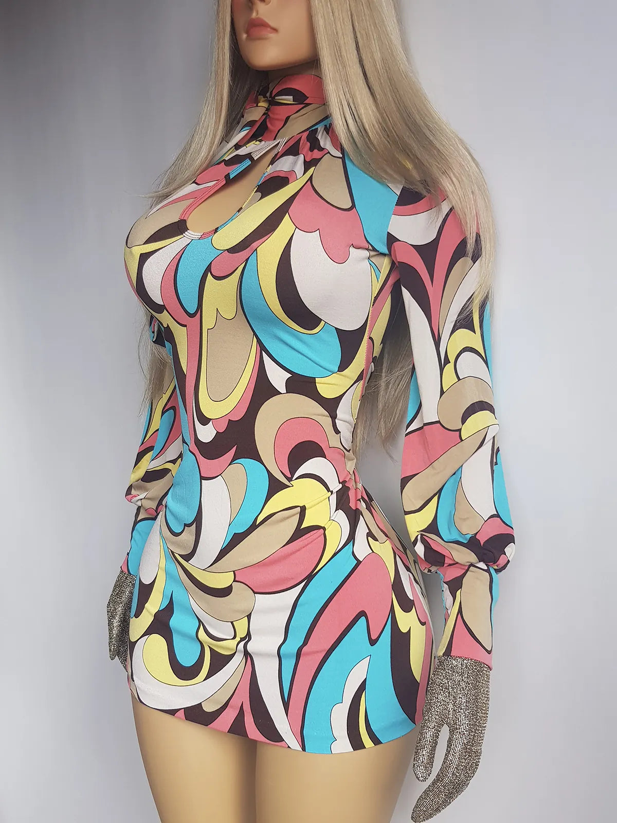 90s Pucci Style Absolutely Wild Mini Dress - Incredible Poolside & Summer Party Piece - Can be worn as a top -Sexy Tie Kneck & Backless - Keyhole cut out on chest - Super short mini dress or Long Top - Stretch Body Hugging High Quality Fabric