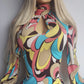 90s Pucci Style Absolutely Wild Mini Dress - Incredible Poolside & Summer Party Piece - Can be worn as a top -Sexy Tie Kneck & Backless - Keyhole cut out on chest - Super short mini dress or Long Top - Stretch Body Hugging High Quality Fabric