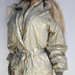 1990s Iconic Gold Slazenger Iridescent Fur Hood Puffer Ski Style Jacket - Tailored Hourglass with Belt - Insane Gold Hearts Hard ware  - Literally the Perfect Shape - Fully Lined