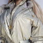 1990s Iconic Gold Slazenger Iridescent Fur Hood Puffer Ski Style Jacket - Tailored Hourglass with Belt - Insane Gold Hearts Hard ware  - Literally the Perfect Shape - Fully Lined