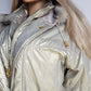 1990s Iconic Gold Slazenger Iridescent Fur Hood Puffer Ski Style Jacket - Tailored Hourglass with Belt - Insane Gold Hearts Hard ware  - Literally the Perfect Shape - Fully Lined