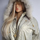 1990s Iconic Gold Slazenger Iridescent Fur Hood Puffer Ski Style Jacket - Tailored Hourglass with Belt - Insane Gold Hearts Hard ware  - Literally the Perfect Shape - Fully Lined