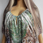 2000s Bohemian Draped Rhinestone top with Iconic Nostalgia Boho Print in Leopard & Chains - Perfect Shape