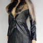 Vintage 2000s Black Leather & Ultra Plush Fox Fur Spy Coat - Super Buttery Soft - 100% genuine Leather & Fur Collar - Fully Lined