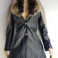 Vintage 2000s Black Leather & Ultra Plush Fox Fur Spy Coat - Super Buttery Soft - 100% genuine Leather & Fur Collar - Fully Lined